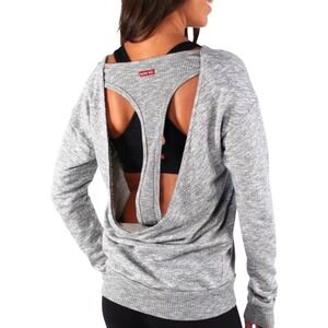 HARD TAIL Forever Open Back Sweatshirt Heather Gray XS Long Sleeve Pullover Y2K